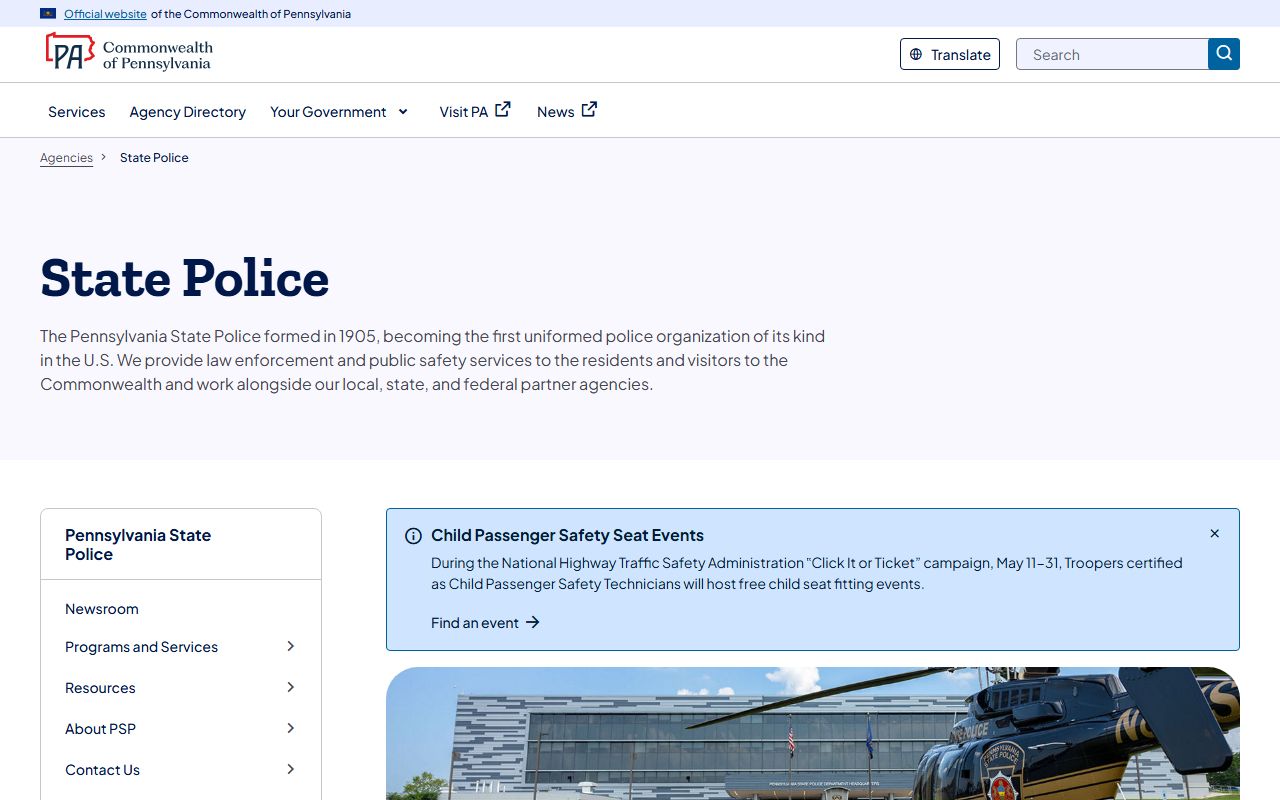 Chester County arrest records and the Pennsylvania State Police PATCH background check page