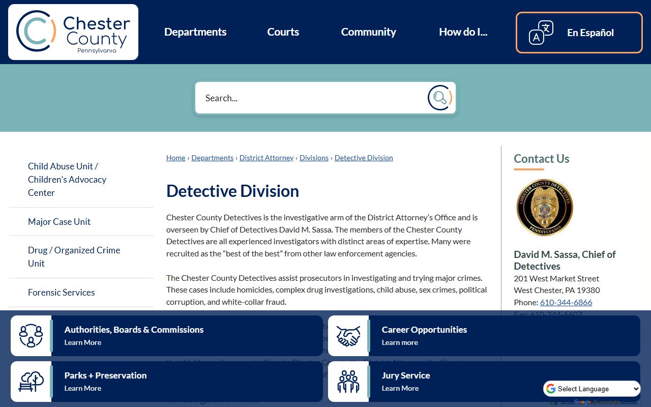 Chester County arrest records and the District Attorney Detective Division