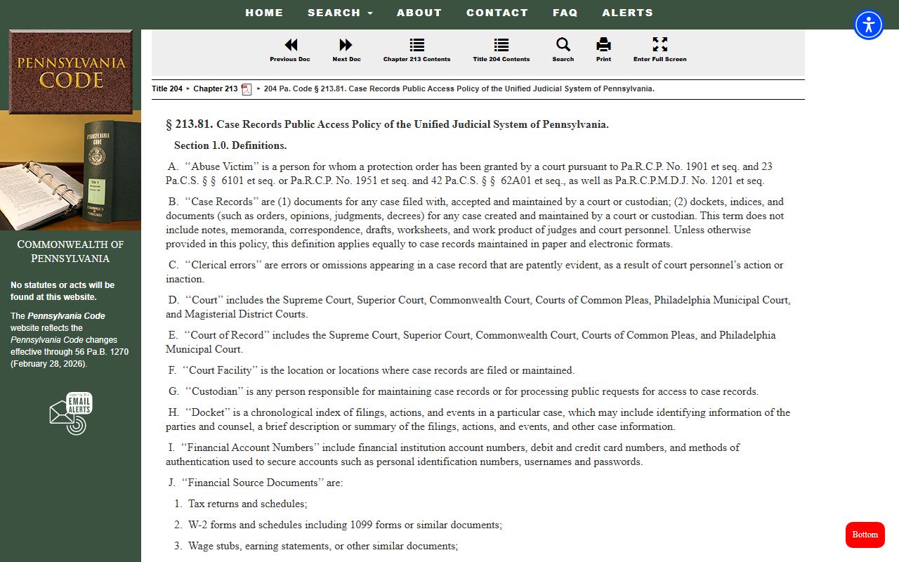 Chester County Magisterial District Courts public access policy in the Pennsylvania Code