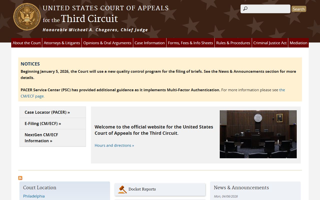 Chester County federal records and appeals at the U.S. Court of Appeals for the Third Circuit