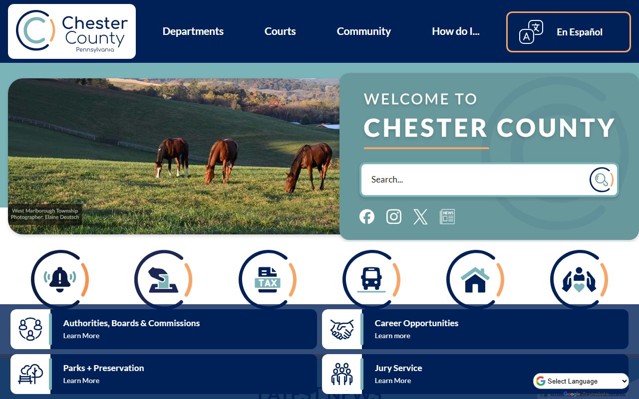 Chester County court records portal on the county government homepage