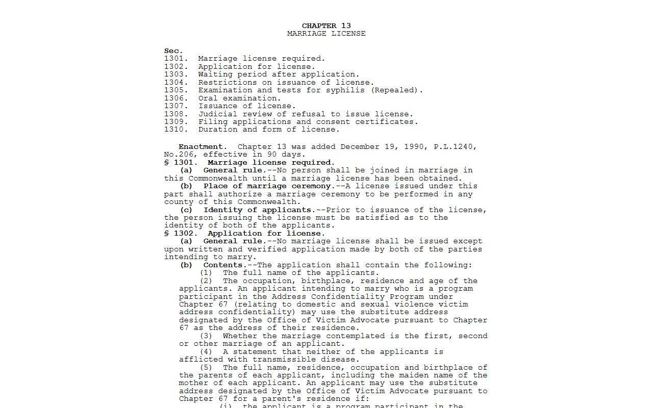 Pennsylvania Divorce Code governing Chester County marriage and divorce records