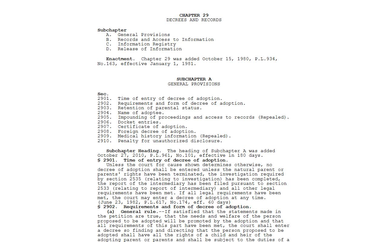 Pennsylvania adoption provisions tied to Chester County marriage and divorce records