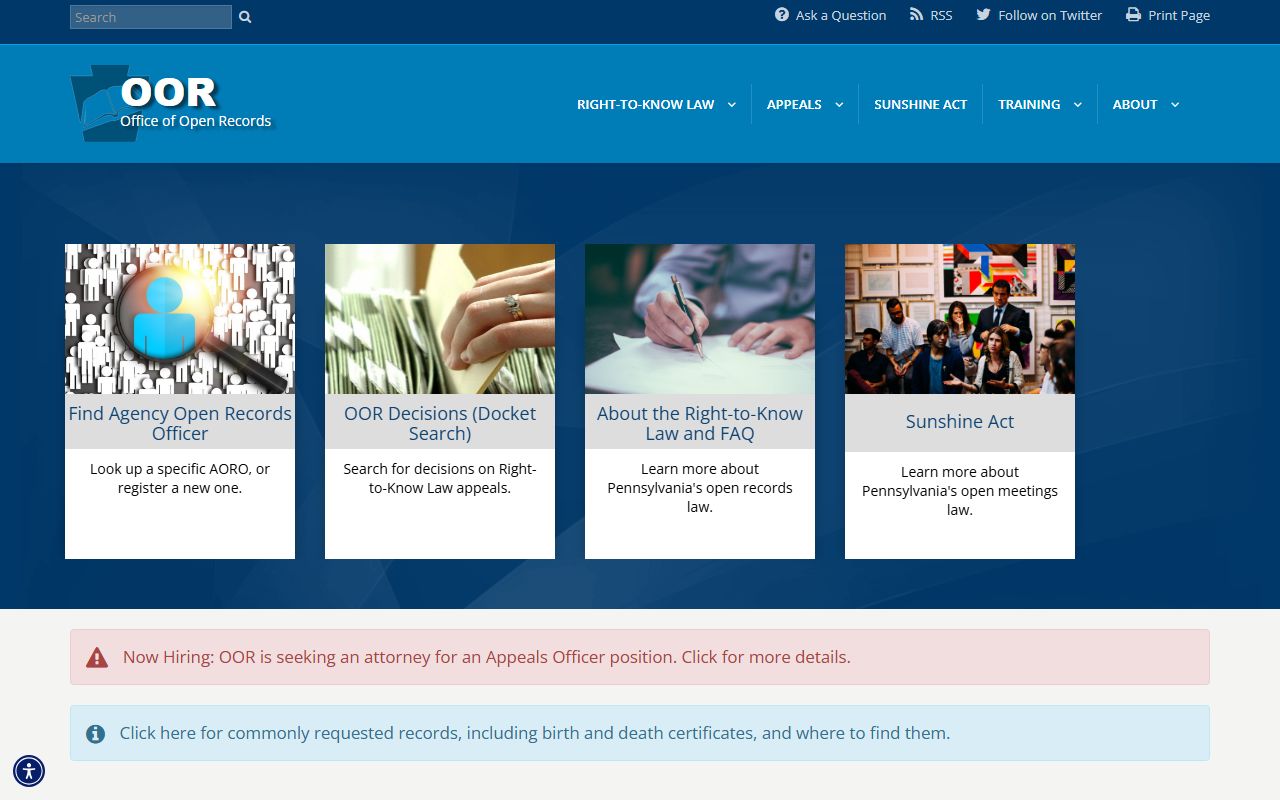 Chester County public records request through the Pennsylvania Office of Open Records site