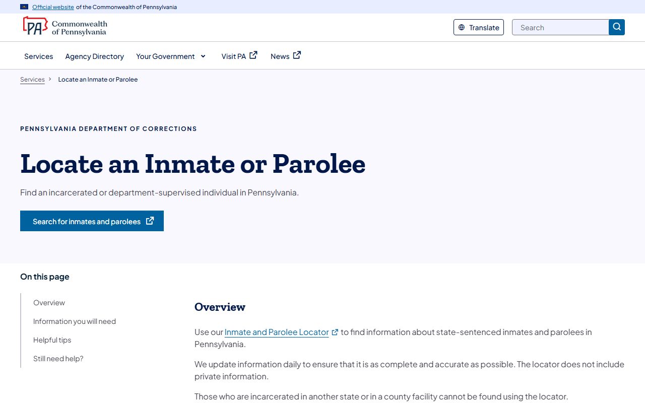 Chester County released inmates guidance on the PA DOC locate an inmate page