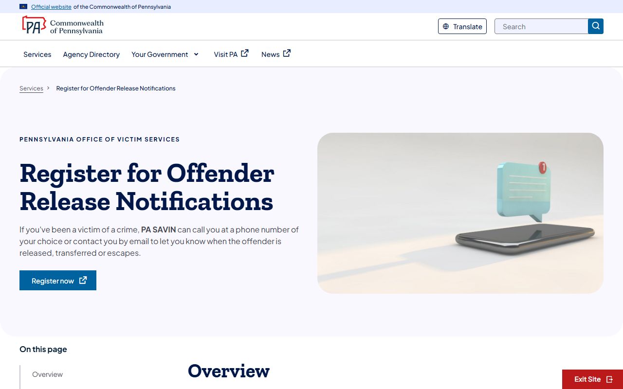 Chester County released inmates SAVIN release-notification registration instructions