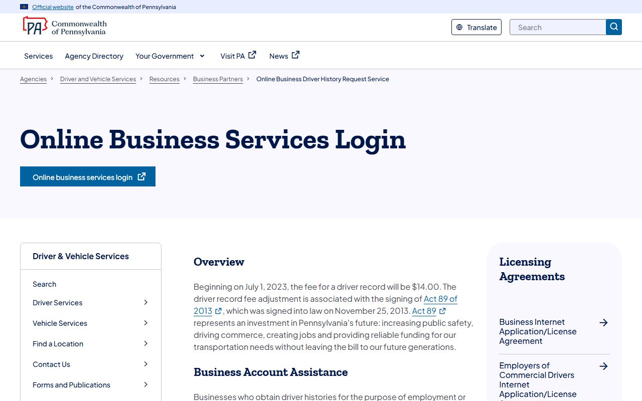 Chester County traffic court records and the PennDOT business driver history request service