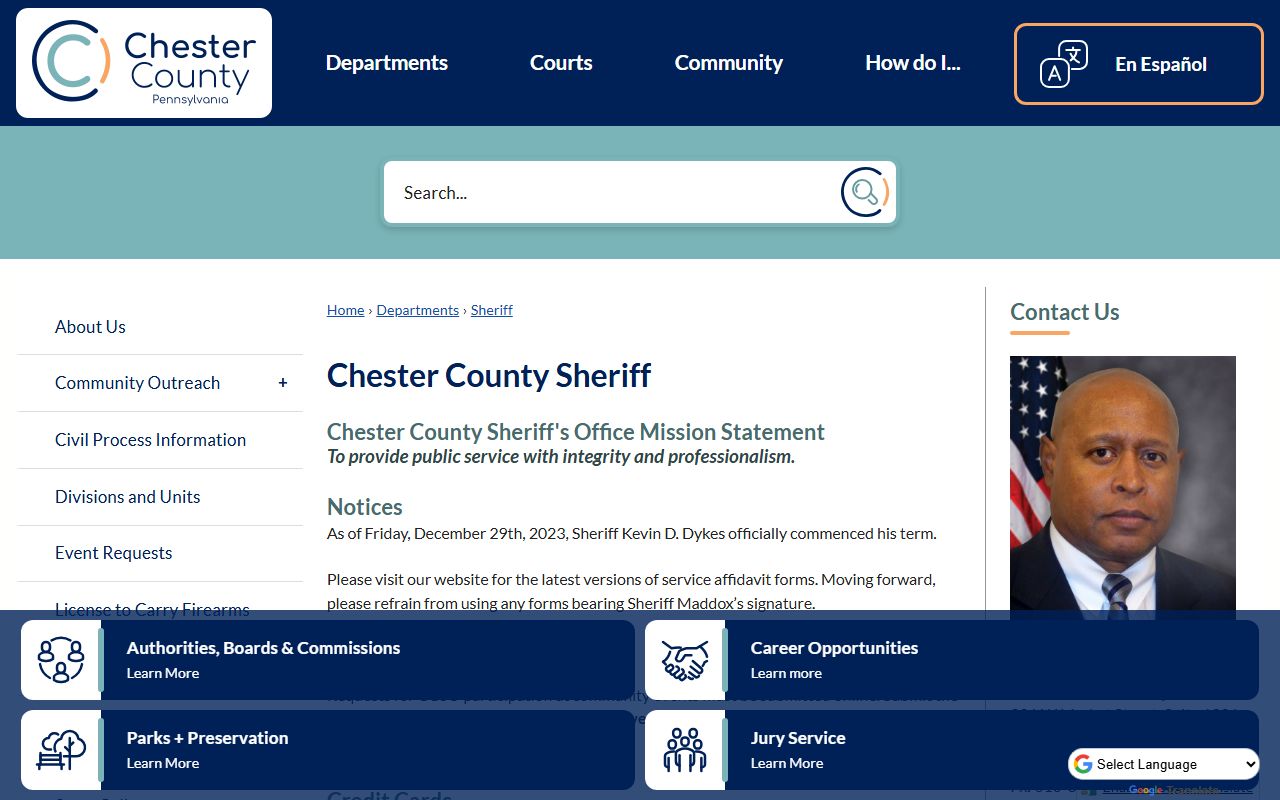 Chester County warrant records and the Sheriff's Office enforcement page