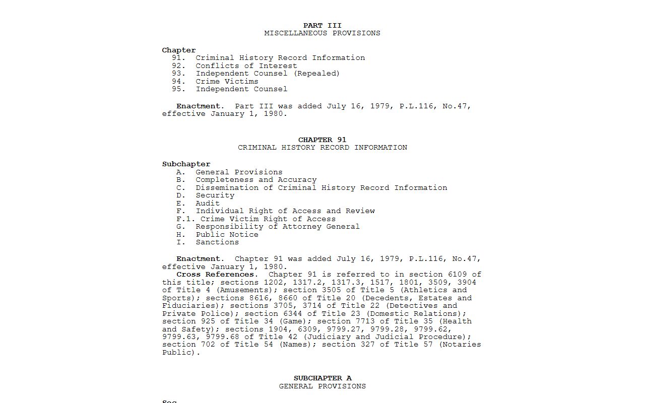 Chester County warrant records and the Criminal History Record Information Act text